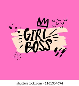 Colorful brush paint print for postcard and poster, vector illustration. Girl boss