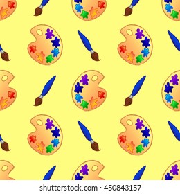 Colorful brush and palette artist's equipment seamless pattern vector