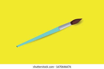 Colorful Brush with shadow, isolated on yellow