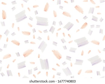 Colorful  Brush Smears Seamless Pattern. Pastel Childish Print. Doodle Watercolor Strokes. Pink, Blue Smears on White
