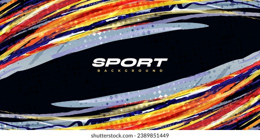 Fondo colorido de la salpicadura del pincel. Fondo ondulado vibrante con estilo de semitono. Banner deportivo. Ilustración vectorial