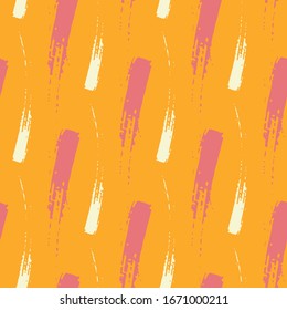 Colorful brush stroke canvas seamless pattern background. Coarse painterly swiped diagonal parallel stripe backdrop. Modern pink orange interrupted striped design. All over print for summer concept