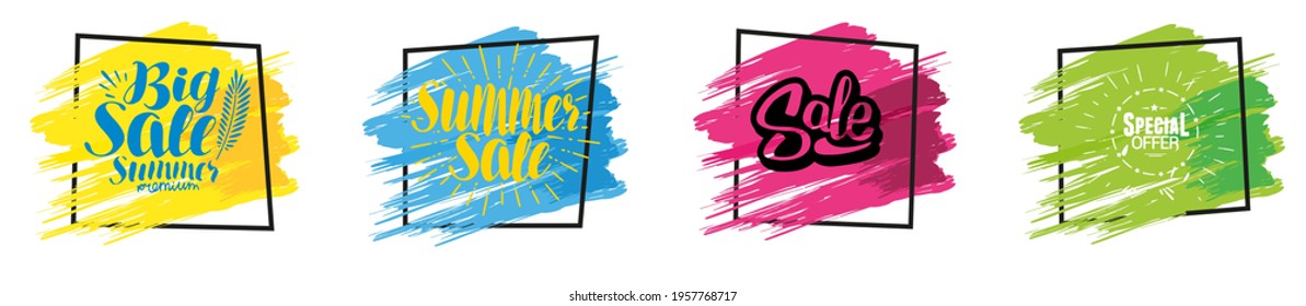 Colorful brush stroke grunge sale set of four for business promotion and presentation