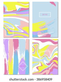 Colorful brush stroke and marble backgrounds set. Template for brochures greeting, business, party cards. Trendy colors. 