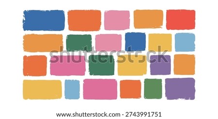 Colorful brush stroke rectangles on white background 