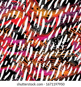 Colorful brush stroke seamless pattern. Pattern for swimsuit.