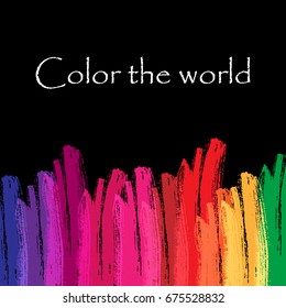 Colorful brush stroke with stripes on black background