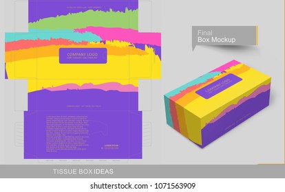 Colorful brush stroke tissue box concept, template for business purpose, place your text and Logos  and ready to go for print.