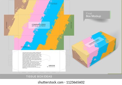 Colorful brush stroke tissue box concept, template for business purpose, place your text and logos  and ready to go for print.