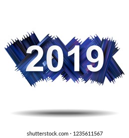 Colorful brush strokes. Acrylic. Paint. Realistic. New Year. 2019. Christmas. For printing on cards, for your creativity. 100 percent vector.