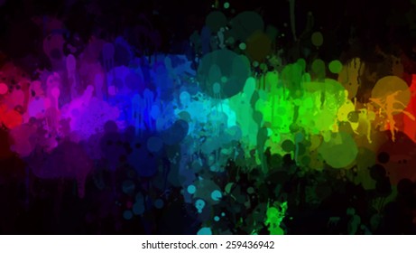 Colorful brush strokes on black background. Vector version