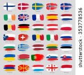 Colorful brush strokes painted european countries flags icons set. Painted texture.