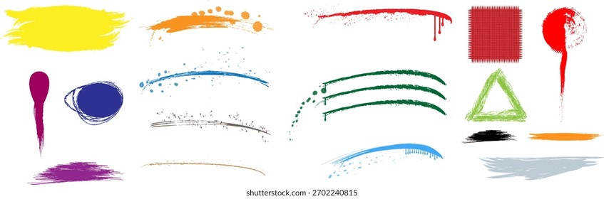 Colorful brush strokes and patterns on a white background for art and design projects