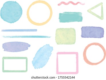 Colorful brushstroke design vector set. Watercolor geometric shapes vector set