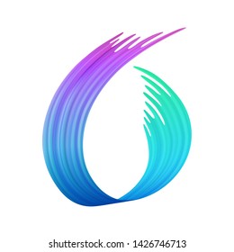 Colorful brushstroke or a loop shape of brush paint, backdrop texture made with felt-tip pen, watercolor trace, isolated on white