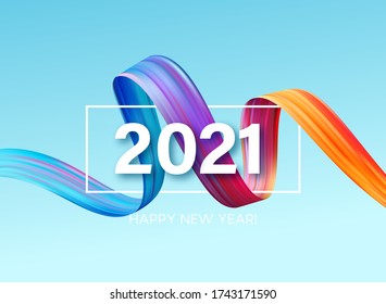 Colorful Brushstroke paint lettering calligraphy of 2021 Happy New Year background. Vector illustration EPS10