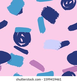Colorful brushstrokes trendy seamless pattern with hand drawn texture background. Design for wrapping paper, wallpaper, fabric print, backdrop. Vector illustration.