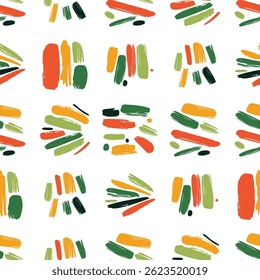 Colorful brushstrokes in various shapes and sizes are creating a dynamic and visually engaging seamless pattern, perfect for adding a touch of modern art to any design project. Vector illustration