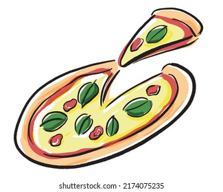 Colorful brush-style hand-drawn illustrations of pizza