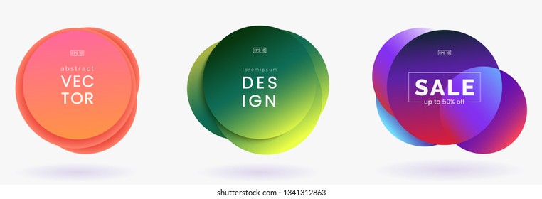 Colorful bubble badges set isolated on white background. Round shapes with trendy gradient. Modern banners collection. Applicable for advertising, announcements, price tags. Vector eps 10.