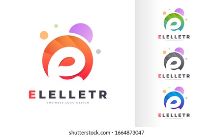 Colorful Bubble E Letter Logo Design Template with Purple Colors and Dots
