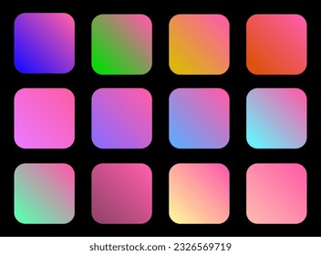Colorful Bubblegum Color Shade Linear Gradient Palette Swatches Web Kit Rounded Squares Template Set