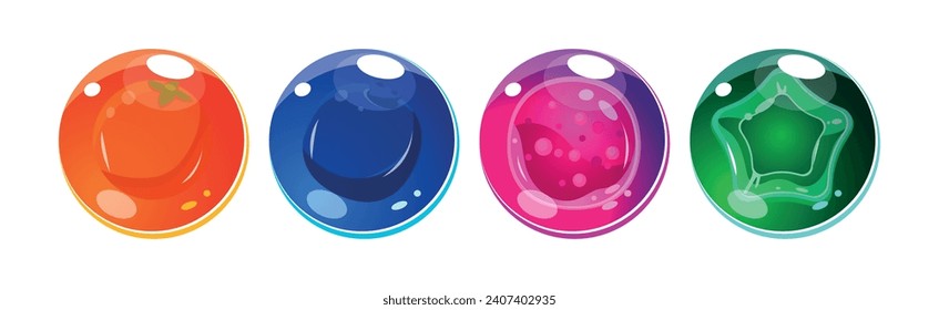 Burbujas coloridas con caramelos dentro como activo para el juego de vectores de diseño de juegos