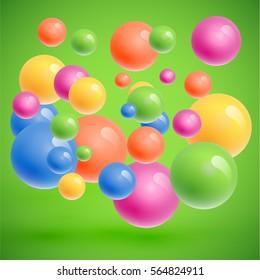Colorful bubbles floating on grey background, vector illustration