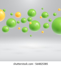 Colorful bubbles floating on grey background, vector illustration