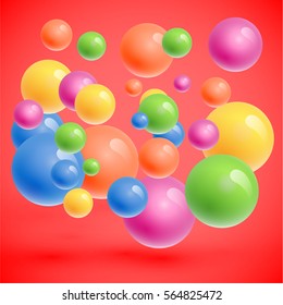 Colorful bubbles floating on grey background, vector illustration