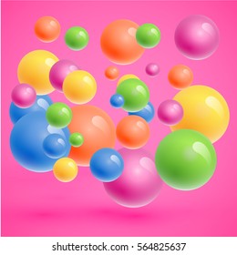 Colorful bubbles floating on grey background, vector illustration