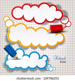 Colorful bubbles for speech on chequered sheet