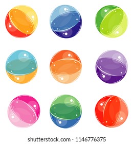 colorful bubbles of two parts of different colors, transparent empty balls rotated in different positions