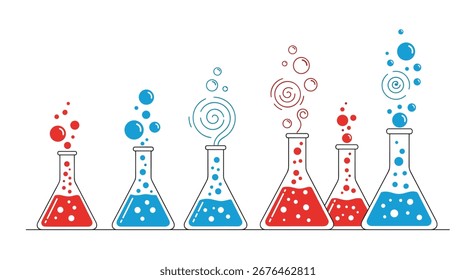 Colorful Bubbling Flasks Representing Scientific Experimentation and Chemical Reactions