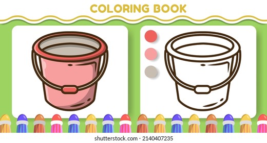 Colorful bucket hand drawn cartoon doodle coloring book for kids