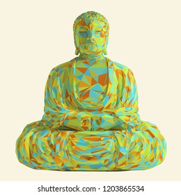 Colorful Buddha Meditating Vector Low Poly Isolated Statue 3D Rendering