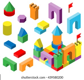 Colorful Building Blocks For Development Children. Isometric Vector Illustration.