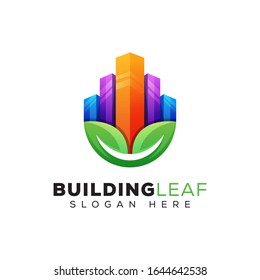 colorful building with leaf logo concept, vector template
