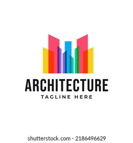 colorful building and skyscrapers logo design for business visual identity. Real estate logo vector illustration