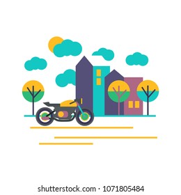 Colorful buildings and bike illustration