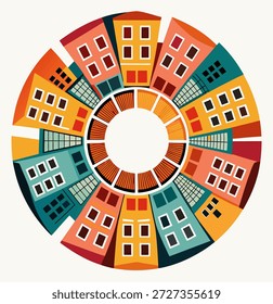 Colorful Buildings Circular Pattern Abstract Architecture