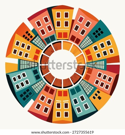 Colorful Buildings Circular Pattern Abstract Architecture