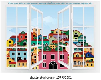 Colorful buildings design vector background.