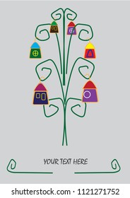 Colorful buildings on the magic tree. Your text.