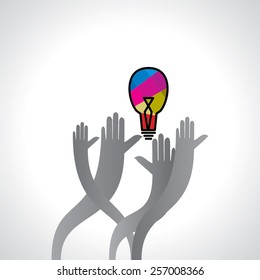 colorful bulb care in hands idea concept