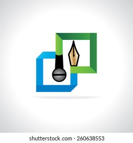 colorful bulb with mic and pen - media concept 
