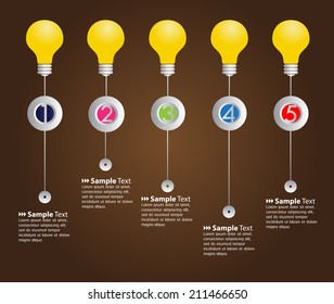 colorful bulbs text box time line template, icon, numbers. 