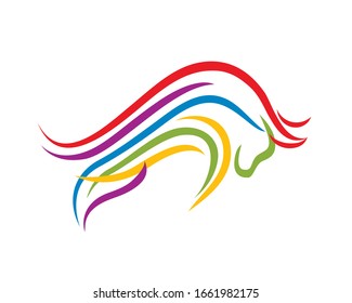 Colorful Bull Illustration with Silhouette Style