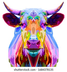 colorful bull pop art style isolated on white background. vector illustration