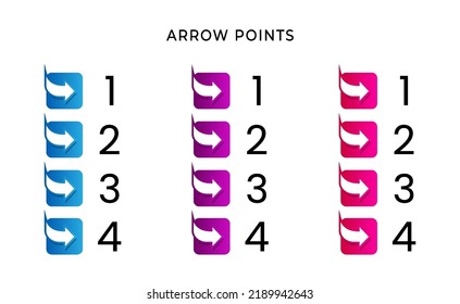 Colorful bullet arrow point number with gradient free vector